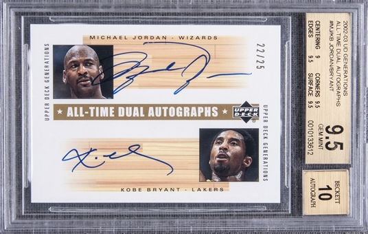 2002-03 UD Generations "All-Time Dual Autographs" #MJ/KB Michael Jordan/Kobe Bryant Dual-Signed Card (#22/25) – BGS GEM MINT 9.5/BGS 10